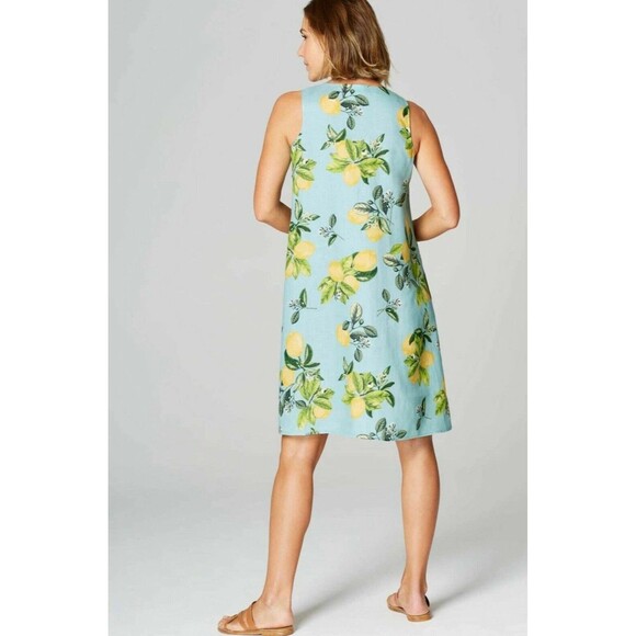 J. Jill LOVE LINEN dress with lemons sleeveless POPOVER SHIFT with pockets Large - Picture 3 of 12